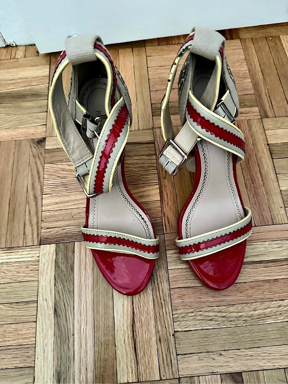 Pour La Victoire Red & Cream Heeled Sandals